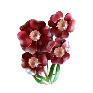 Antique 1940s Enamel Rhinestone Floral Fur Clip